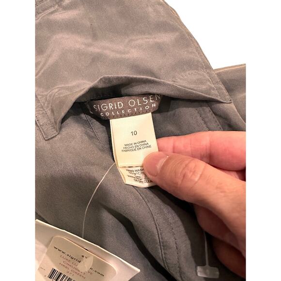 Reversible Bomber Jacket 100% Silk Magnetic Snap, Herbal Green Gray, 10 - Picture 6 of 13